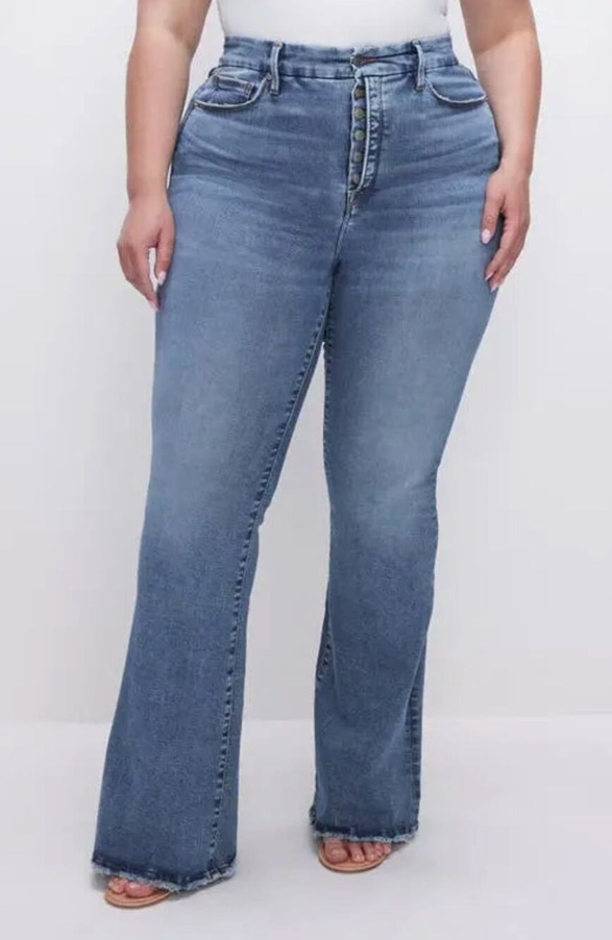 Good American Jeans Plus Sz 30 Blue Good Legs Flare Indigo518 High Rise Stretch